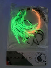 Load image into Gallery viewer, 10 pack Green lumo and pink streak 8/0 double drone rig.
